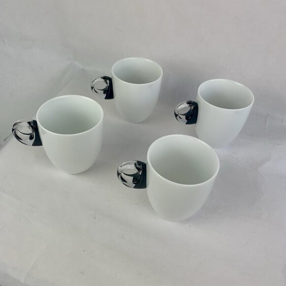 GUZZINI Feeling Mugs Porcelain Black Acrylic Handle Set x 4 Coffee Cup Italy Mod - Picture 4 of 7